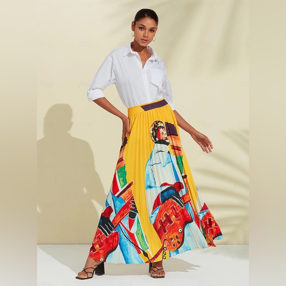 Ador Artistic Print High Waist Maxi Skirt #12380184 Size 2XL